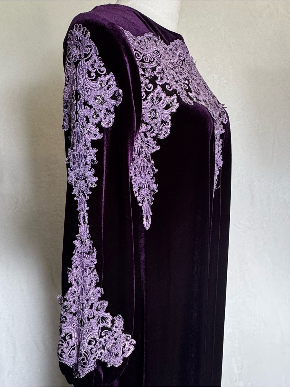 Daffic Italy Velvet Maxi Dress Embroidered Purple Gothic Boho Oversized - Picture 3 of 11